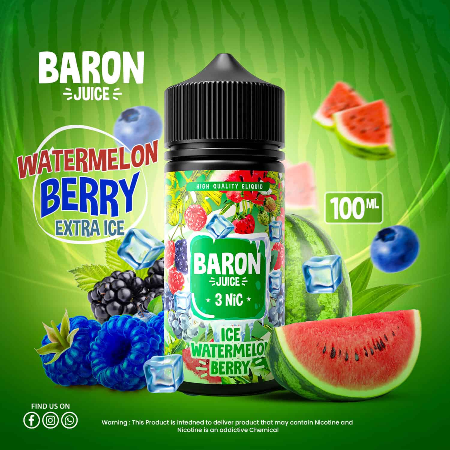 BARON ICE WATERMELON BERRY E-LIQUID 3MG 100ML